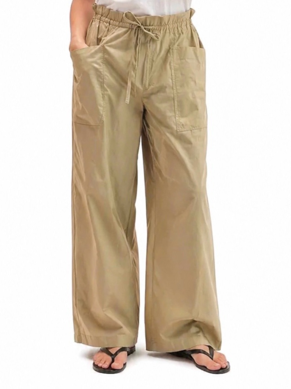 Richer Poorer Weekend 100% Cotton Poplin Pants Medium Khaki Cropped Ankle